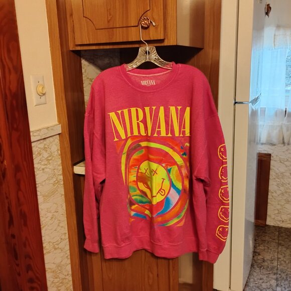 🆕 Urban Outfitters Nirvana Smile Overdyed Crewneck Sweashirt, S/M - Picture 5 of 16
